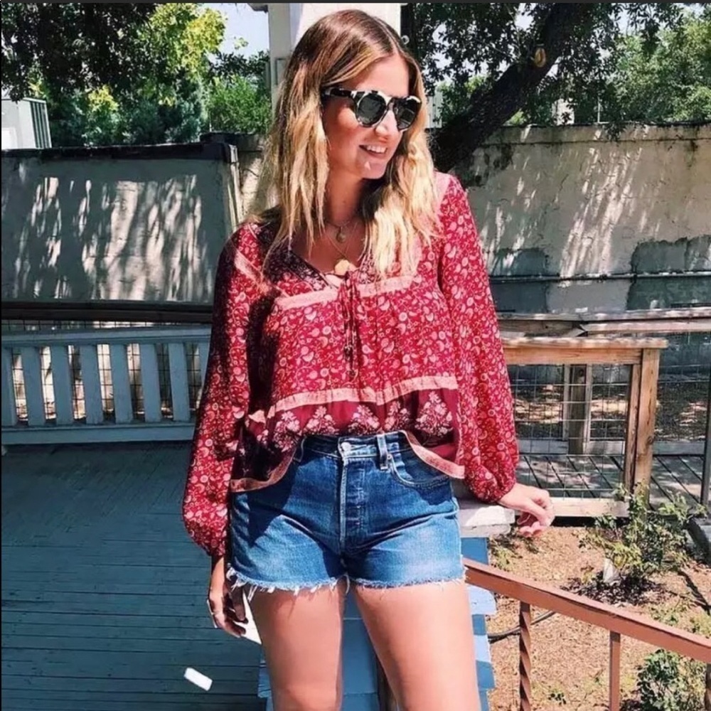 Red Boho Printed Blouse